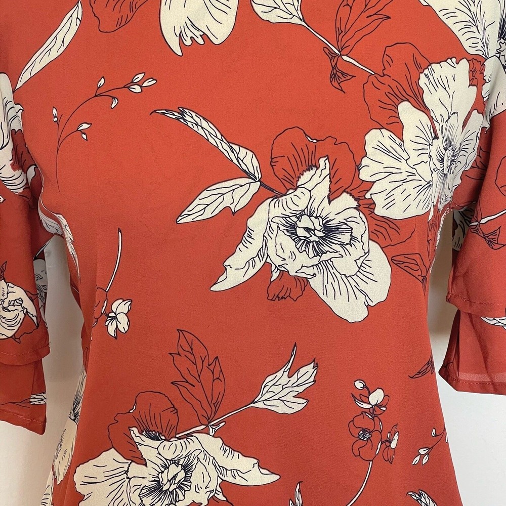 Sienna Sky Womens Blouse Size XS Floral Print Tiered Ruffle Sleeve Button Flawed - Picture 4 of 15